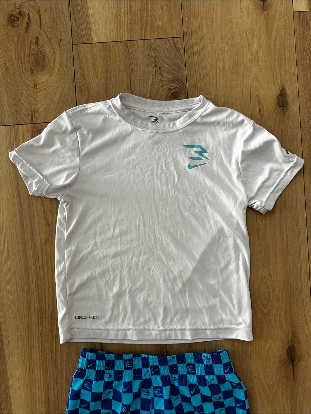 Nike 3BRAND Russell Wilson Dri-FIT T-Shirt & Shorts Set Blue White Size 7